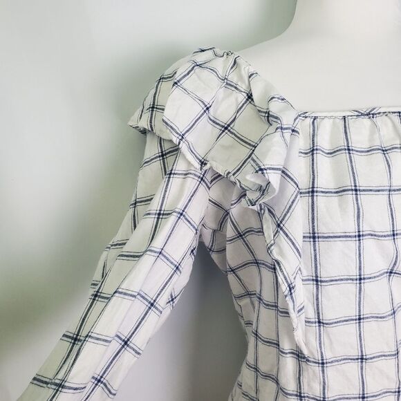 J. Crew Plaid Ruffle Off-Shoulder Blouse - Medium - Picture 5 of 8